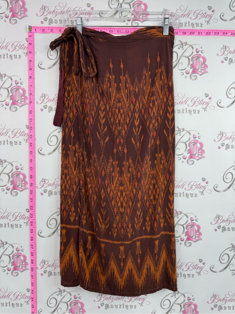Tie up skirt beach boho Brown & Rust Wrap Skirt with Geometric Ikat Print